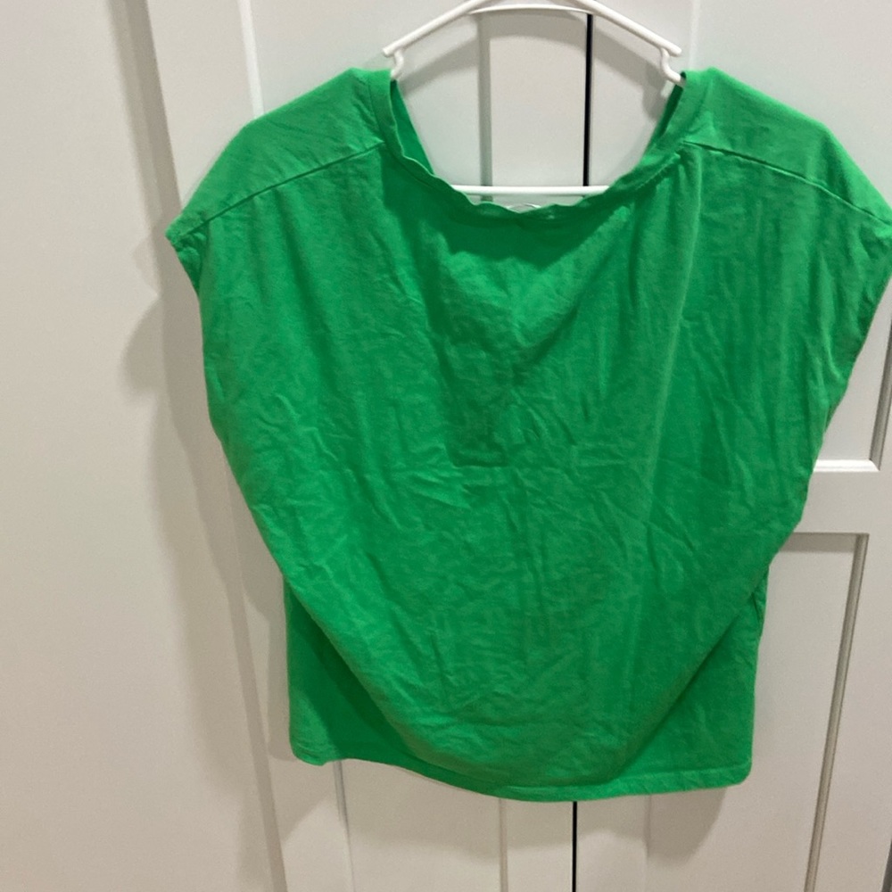 Zara Women’s Green Cropped Cotton V-Neck Short Sleeve Shirt Top - Picture 2 of 8